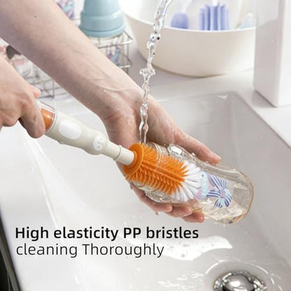 Silicone Cleaning Brush Kit with Soap-Dispensing Handle – 5-in-1 Bottle & Crevice Cleaning Brushes, Food-Grade Silicone, Rust-Free, Dishwasher Safe (Blush) - color: Orange