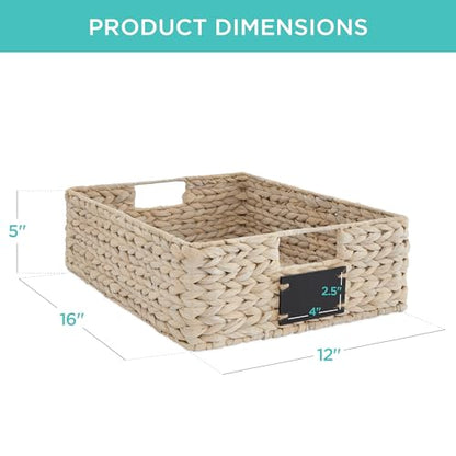 Best Choice Products 40.6 x 30.5cm(16 x 12인치) 대형 부레옥잠 식료품 저장실 바구니 4개 세트, 칠판 라벨이 있는 우븐 오거나이저, 초크 마커 - 화이트 - color: 화이트., size: 12x16x5in