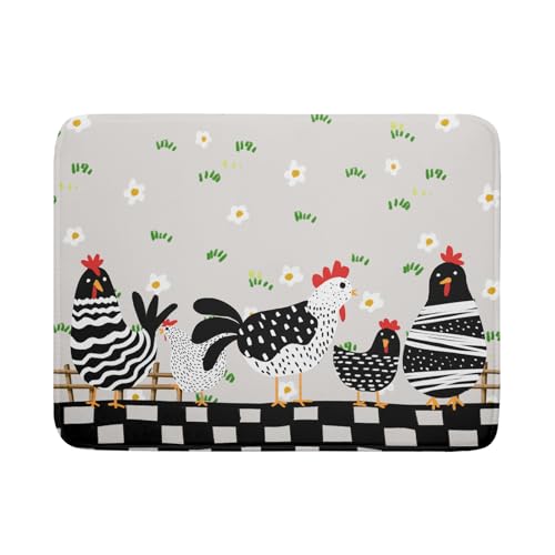 Black Rooster Dish Drying Mat for Countertop 18x24 Inches Buffalo Plaid Microfiber Drainer Rack Pads Fast Dry Dishes Mats Kitchen Accessories - color: Black Rooster, size: 18" x 24"