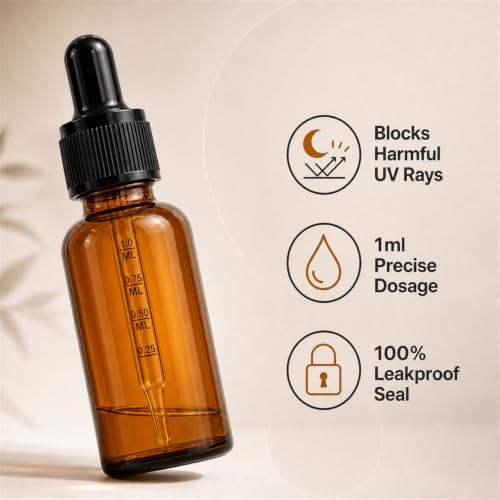 PrettyCare 4 Pack 1 oz Amber Glass Dropper Bottle with Black Cap, 30ml Tincture Bottles with Graduated Droppers - Small Eye Dropper Bottles for Essential Oils, Beauty & Travel - color: 1oz Amber with Black Cap, style: 4 Pack