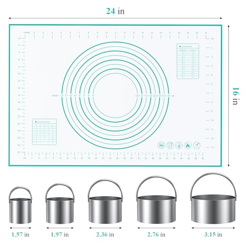 Biscuit Cutter Set, Green Silicone Baking Mats, Stainless Steel Pastry Cutter, Pastry Blender, Dough Cutter, Professional Baking Dough Tools (4 Set Green) - size: 4 set green