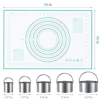 Biscuit Cutter Set, Green Silicone Baking Mats, Stainless Steel Pastry Cutter, Pastry Blender, Dough Cutter, Professional Baking Dough Tools (4 Set Green) - size: 4 set green