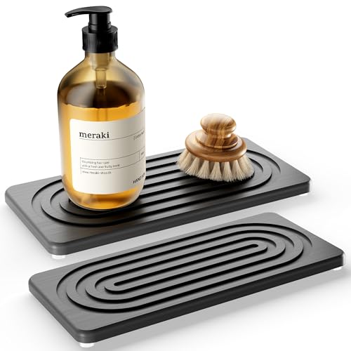 Water Absorbing Stone Tray, Quick Drying Diatomite Bathroom Tray Countertop, Stone Drying Mat for Kitchen Counter, Soap Dish Dispenser Vanity Organizer, Dark Grey-A-8.3" x 4" - color: 8.3" X 4"-dark Grey-a