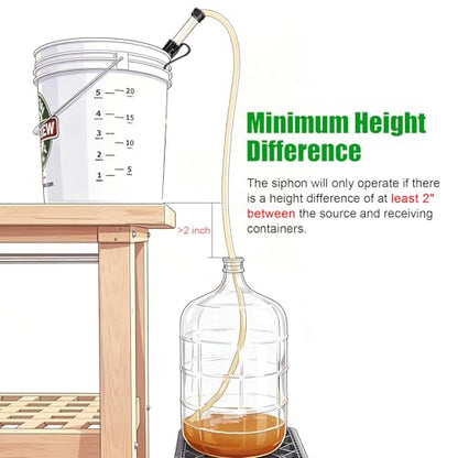 14” Mini Auto Siphon - 3/8”Racking Cane, Homebrew Beer Wine Siphon Pump with 5.5FT Silicone Tubing Auto Siphon Clamp Efffortless Bottling Fermentation Siphoning Kombucha Mead Wine Making Kit