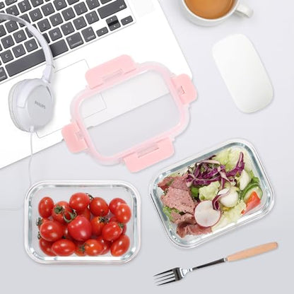 GULFLIN Glass Meal Prep Containers 12-Pack, 22oz Glass Food Storage Containers with Lids, Air-Tight, Leak-Resistant, Freezer to Microwave Safe-Pink Set - color: 22oz,12 Pack-Pink Set,Same Size