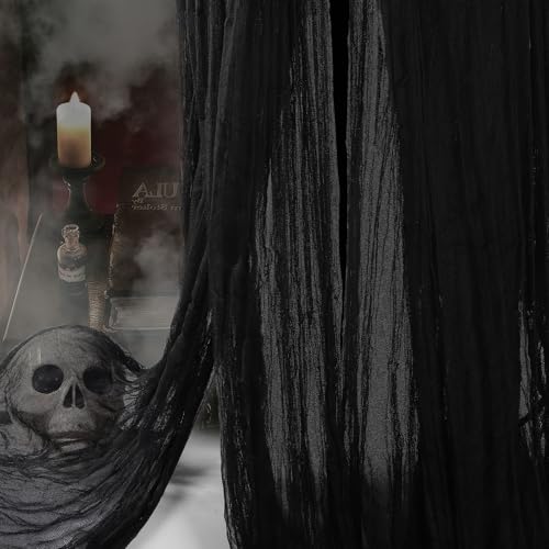 Vellibring 400" x 85" Halloween Creepy Cloth Decoration, Large Black Spooky Fabric Cloth Scary Gauze Cheesecloth for Haunted House Halloween Party Yard Wall Indoor Outdoor Decor - color: Black