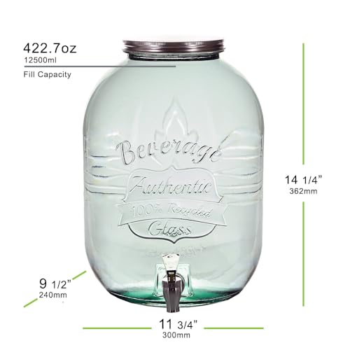Couronne Company Authentic Recycled Glass Beverage Dispenser w/ Spigot, 422.7 oz, Clear, 1 Piece
