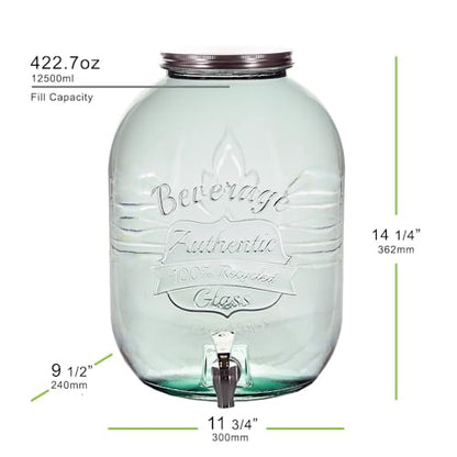 Couronne Company Authentic Recycled Glass Beverage Dispenser w/ Spigot, 422.7 oz, Clear, 1 Piece