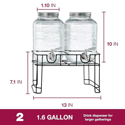 FineDine Glass Drink Dispenser with Stand & Stainless Steel Spigot – 1 Gallon drink dispensers for parties, glass beverage dispenser Set, punch bowl for Lemonade, Juice, 2 Pack - color: Clear