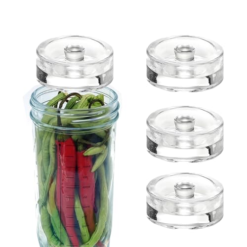 Glass Weights Mason Jar Fermentation kit for Wide Mouth Mason Jars Vegetable Sauerkraut Fermenting whit Easy Grip(Jars Not Included) (4 Glass weight)