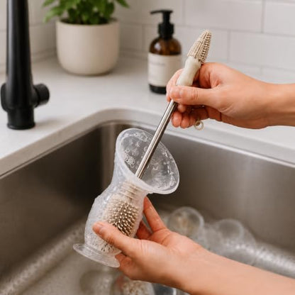 Haakaa Silicone Cleaning Brush Kit – Household Cleaning Brushes for Bottles and Crevices – Food-Grade Silicone: Dishwasher Safe (Brush-Pebble) - color: Brush-pebble
