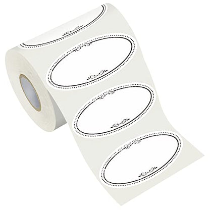 500 Removable Freezer Pantry Oval Canning Labels, Black Polka Borders, Water Oil Resistant with Perforation Line for Food Containers Jars Kitchen Restaurant Storage Organization - style: Style 2