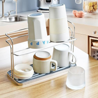 Bottle & Cup Drying Rack with Drain Tray (Stainless Steel Silver) - color: Stainless Steel Silver
