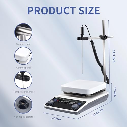 6.7 Inch Magnetic Stirrer Hot Plate Max 20L Stirring Capacity LCD Display Magnetic Stir Plate Max Temp. 350℃/662°F Hotplate Stirrer 2000RPM,Stir Bar&Temp Probe Sensor&Support Stand Included - size: 20L