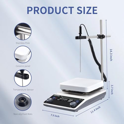 6.7 Inch Magnetic Stirrer Hot Plate Max 20L Stirring Capacity LCD Display Magnetic Stir Plate Max Temp. 350℃/662°F Hotplate Stirrer 2000RPM,Stir Bar&Temp Probe Sensor&Support Stand Included - size: 20L