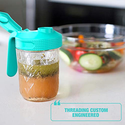 Masontops Multi Pour Top Mason Jar Lid with Handle - Regular Mouth Mason Jar Pour Spout Lid Pourer - Ball Mason Jar Pitcher Lid with Handle and Flip Cap – Glass Mason Jar Pitcher Not included 2 Pack - color: Teal Pitcher, size: Small/Regular Mouth