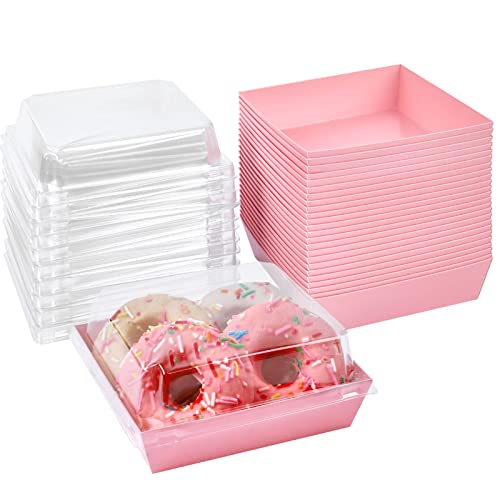Ocmoiy Charcuterie Boxes with Clear Lids, 5 Inches, 50 Pack, Pink | To Go Paper Food Containers, Disposable Bakery Dessert Boxes, For Sandwich, Cookie, Pastry, Cake Slice - color: Pink