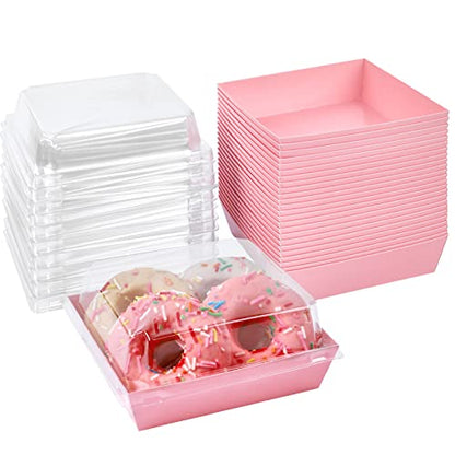 Ocmoiy Charcuterie Boxes with Clear Lids, 5 Inches, 50 Pack, Pink | To Go Paper Food Containers, Disposable Bakery Dessert Boxes, For Sandwich, Cookie, Pastry, Cake Slice - color: Pink