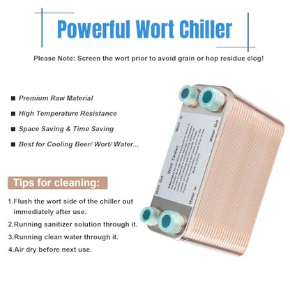 Ferroday Wort Chiller, 60 Plate Stainless Steel Brazed Plate Heat Exchanger, 1/2 NPT & 3/4 NPT Thread Plate Wort Chiller, Beer Brewing Chiller Wort Cooler For Homebrew-7.5" x 5.6" - size: 60 Plate（1/2 NPT & 3/4 NPT）