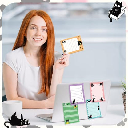 Chiisong 12 Pads Black Cat Sticky Notes 3x4 Inch Cat Notepad Cute Self Stick Notepads Funny Adhesive Memo Pad Office Decor Gifts for Animal Lover Gift Meeting Office Christmas Supplies - style: Black Cat