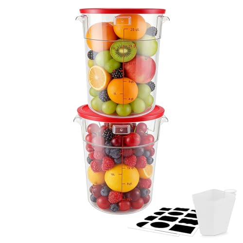 2 Pack Square Food Storage Container With Lid,12-22 Quart Commercial Storage Box With Scale & Handle,Cake Making,Dough Marinating Meat,Kitchen Supplies (Polycarbonate, Round 21 Quart) - color: Polycarbonate, size: Round 21 Quart