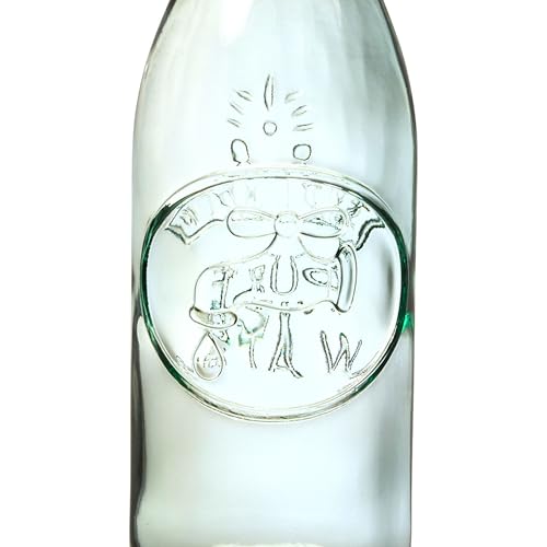 10 Strawberry Street Glass Water Bottles with Swing Top Lid, 34 oz Clear Embossed Bottle, Hermetic Airtight Seal, Made in Italy, Set of 6
