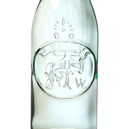 10 Strawberry Street Glass Water Bottles with Swing Top Lid, 34 oz Clear Embossed Bottle, Hermetic Airtight Seal, Made in Italy, Set of 6