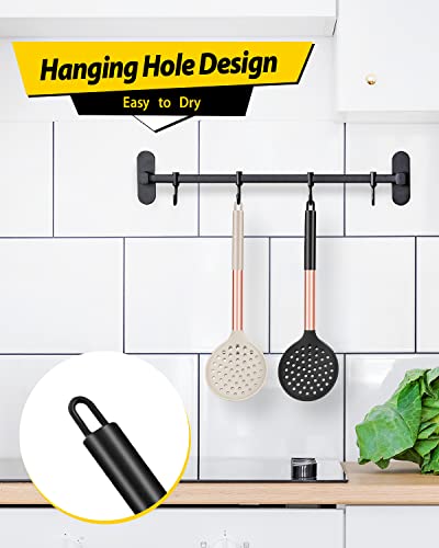 Kitchen Ladle Strainer Set of 2 Large Slotted Spoon with High Heat Resistant BPA Free Non Stick Cooking Skimmers For Draining and Frying - color: Rose Gold Black and Khaki