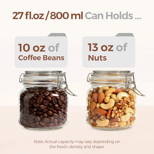 ComSaf 6-Pack 27oz Square Glass Pantry Canisters, Aesthetic Food Storage Jars for a Full Makeover, Modular Containers for Coffee, Sugar, Cookies, Snacks & Spices - size: 27oz*6