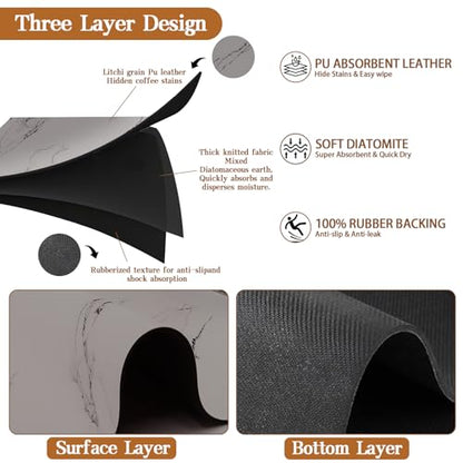 Dish Drying Mats for Kitchen Counter, 24"x16" Absorbent Coffee Bar Mat, Quick Dry Dish Rack Pad with Rubber Backed Non-Slip Marble Pattern Kitchen Counter Dish Draining Mat Easy to Clean (Gray) - color: Gray