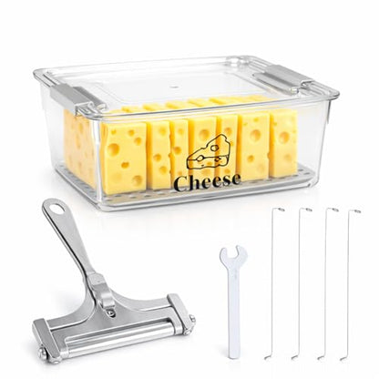 Cheese Container for Refrigerator with Cheese Slicer Kit,Cream Cheeses Container with Lid,BPA-Free Shredded Cheddar Cheeses Deli Meat Storage Containers for Fridge Organizers and Storage Box