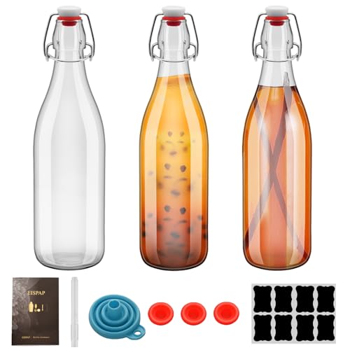 3 Pcs Flip Top Glass Bottles 25 oz Kombucha Bottles 750ML with Airtight Caps Beer Brewing Bottles Swing Top Bottles Grolsch Style Clear Bottles for Home Brewing Beer Water