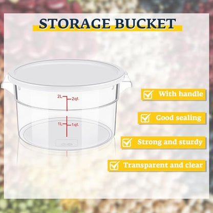 Ziliny 2 Pcs 2 Qt Clear Round Food Storage Container with Lid, Dough Proofing Bucket Clear Translucent Containers with Red Scale Commercial Grade for Pizza Bread Kitchen Organization(White) - color: White