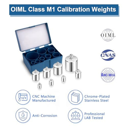 QP Calibration Weights 1000g, 8PCS OIML Class M1 High Precision Scale Calibration Weight Set, 10g 20g 50g 100g 200g 500g Calibration Weight with Tweezers for Digital Scale, Gram Scale, Lab Scale - size: 1000g Set