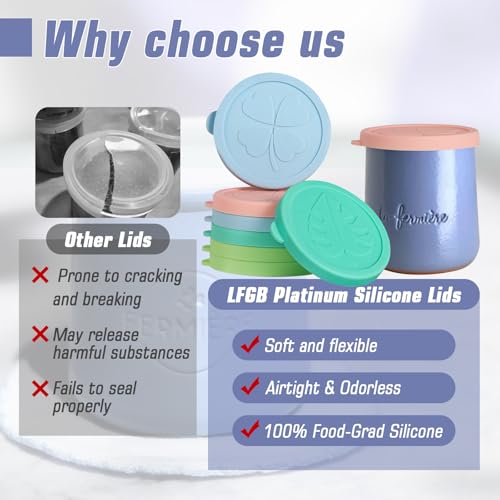 Yogurt Jar Lids for La Fermiere, 8 Pack LFGB Platinum Silicone Covers, Snug Fit Reusable Replacement Lids, Dishwasher Safe - color: Multi