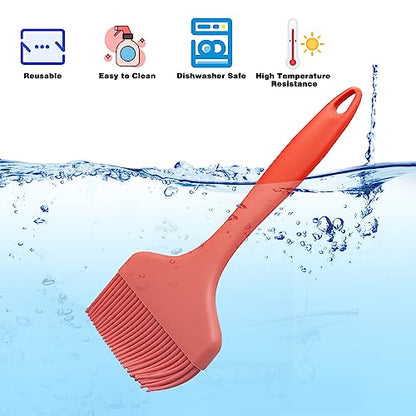 Silicone Basting Brush, Large BBQ Pastry Brush for Cooking, Extra Wide Basting Brush for Grilling Cooking Baking, Kitchen Brush Heat Resistant BBQ Food Brush for Sauce Butter Oil Marinades(Red)