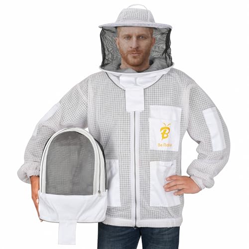 3 Layer Beekeeping Ventilated Jacket with Two Veils Jacket with Round Veil and Fencing Veil. - size: Medium