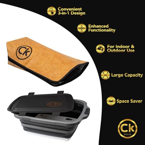 New LARGE Collapsible BBQ Prep Tub XL with LOCKING LID & Meat Resting Bag - BPA Free Cutting Board with Lid, Leak Free, Strong Drain Hole for Meal Prep, Marinating, Grilling & Food Storage (Black 16L) - color: Black