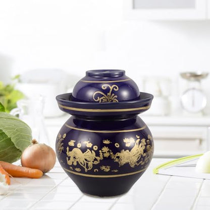 Abaodam Ceramic Pickling Jar with Lid 4lb Thickened Chinese Fermenting Crock Kitchen Vegetable Storage Jar for Kimchi Sauerkraut and Pickles Household Use