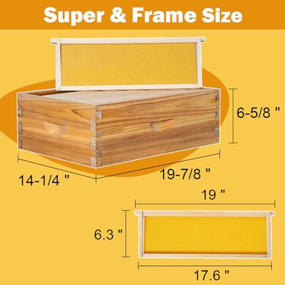 8 Frame Langstroth Beehive Kit Dipped in Heavy Beeswax Bee Hives with 1 Deep Bee Box and 1 Medium Bee Hive Box with Frame and Foundation(Unassembled)