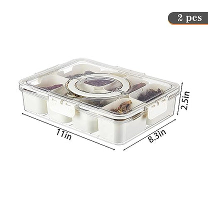 2Pack Snackle Box with Handle for Food Serving Tray Snack Platter with Lids Stackable Fruit&Veggie Container with 8 Small Removable Boxes for Snack Charcuterie Candy Nuts Spice - size: 2Pack with 16 dividers