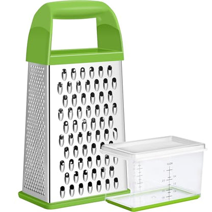 Urbanstrive Cheese Grater With Container, Professional Cheese Grater with Handle, Stainless Steel Graters for Kitchen Handheld, Box Grater with 4 Sides for Vegetables, Ginger, Potatoes (Green) - color: Green