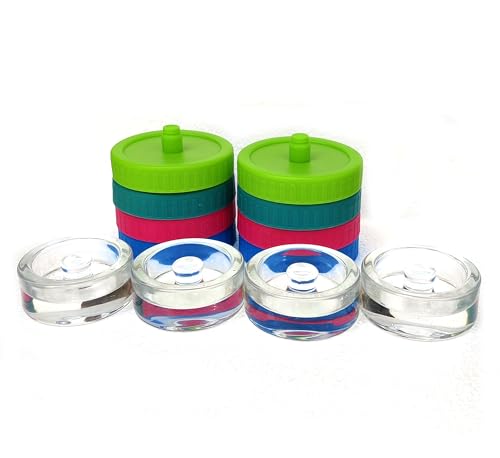 Mason Jar Fermentation Kit, NonSlip Grip Handle Fermentation 4pcs Glass Weights and 8Pcs Waterless Airlock Caps - for Fermenting Sauerkraut, Kimchi in Wide Mouth Mason Jars (4)