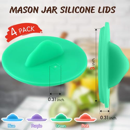 4 Pack Mason Jar Silicone Fermentation Lids for 3" Wide Mouth Jars Waterless Airlock Fermentation Mason Jar Lid Fermenter Caps for Pickles, Kimchi, Fermented Probiotic Food (Pink,Blue,Purple,Green) - color: Pink, Blue, Purple, Green