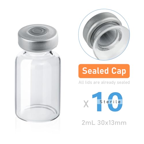 10 Pack 2ml Sealed Sample Vials, Transparent Glass Vials with Self Healing Injection Port (10, 2ML) - size: 2ML