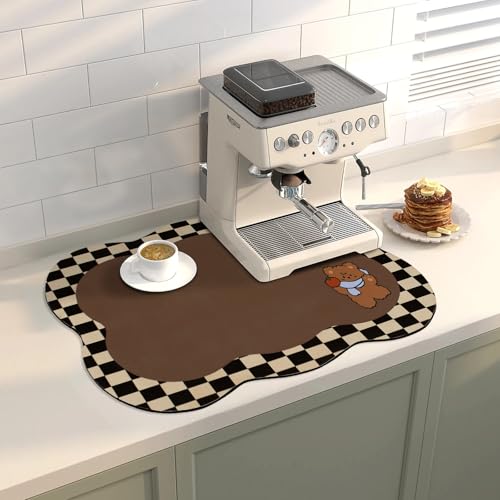 Coffee Mat Dish Drying Mat Hide Stain High Absorbent Bar Mat for Countertops Easy Clean,Fit Under Coffee Maker Machine And Accessories-12"x19", Light Brown Bear - color: Light Brown Bear, size: 19" x 12"