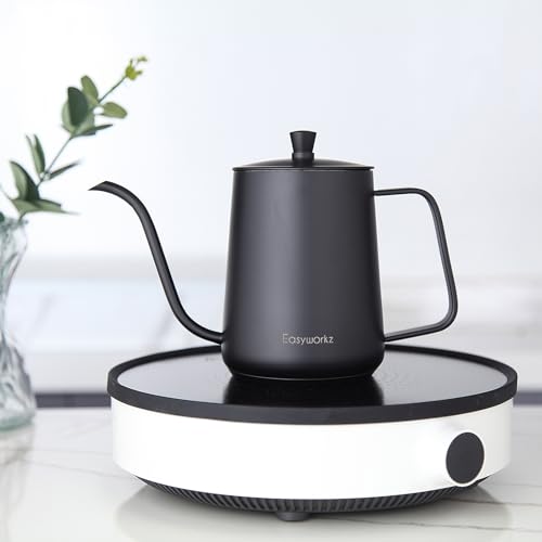 Easyworkz Gooseneck Pour Over Coffee Kettle 30 fl oz with Thermometer Stainless Steel Hand Drip Coffee Pot With Long Narrow Spout,Suitable for Induction Cookers - color: Black