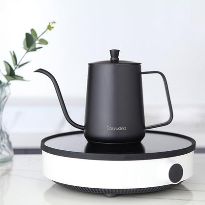 Easyworkz Gooseneck Pour Over Coffee Kettle 30 fl oz with Thermometer Stainless Steel Hand Drip Coffee Pot With Long Narrow Spout,Suitable for Induction Cookers - color: Black