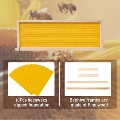 8 Frame Medium Super Beehive Box,Langstoth Super Honey Bee Hive Box, Include Beehive Frames and Waxed Foundations - size: 8 Frame