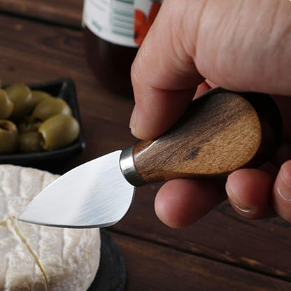 Linwnil 4-Piece Set of Stainless Steel Cheese Knives with Wood Hand, Including Cheese Slicer and Cheese Cutters, Essential Cheese Tools for the Kitchen (Walnut handle, Gold) - color: Gold